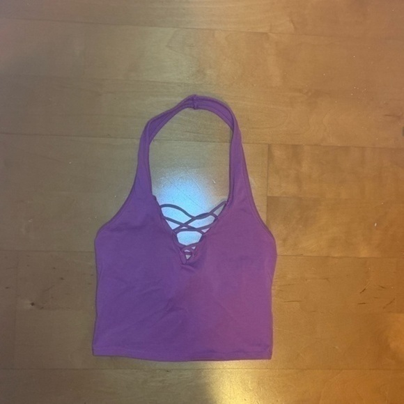 Express Purple Criss Cross Crop Top Size Small - Picture 5 of 7